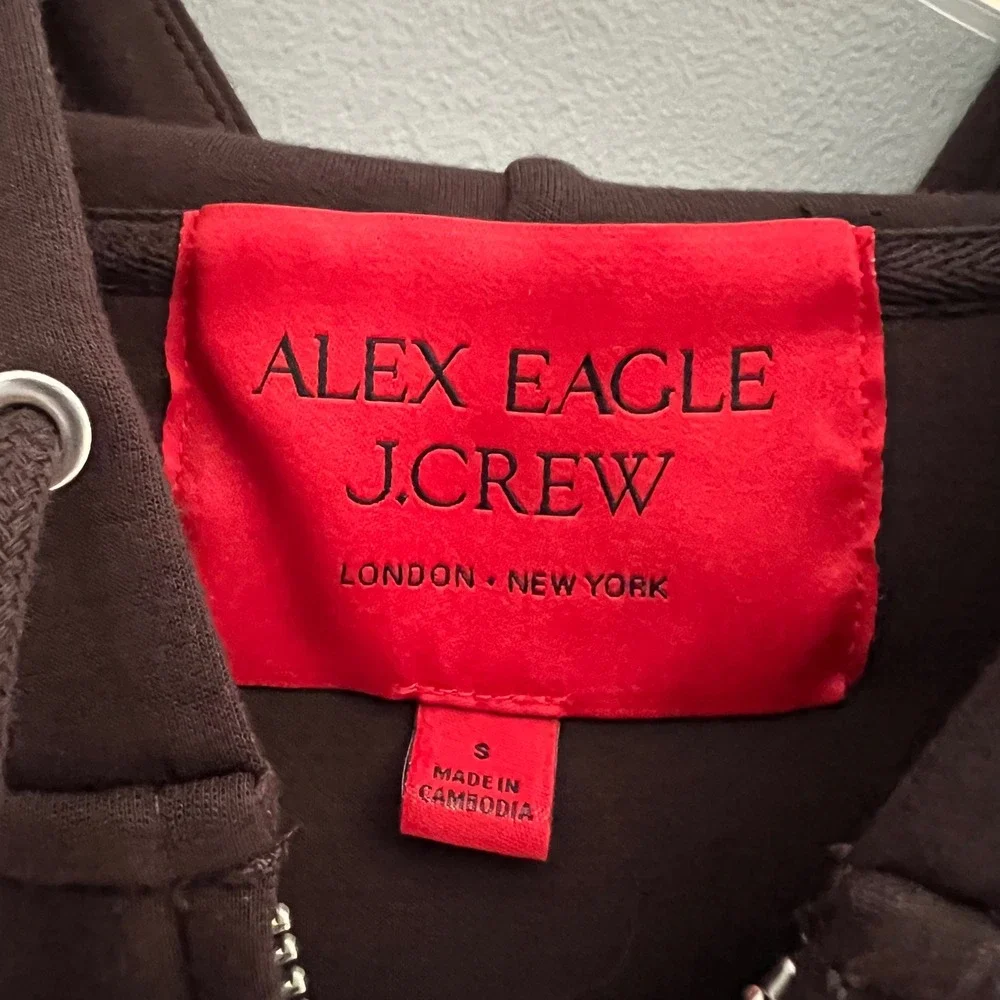 Alex Eagle X‎ J Crew Scuba Full Zip Hoodie Sweatshirt Size Small Brown Sporty - Picture 7 of 9